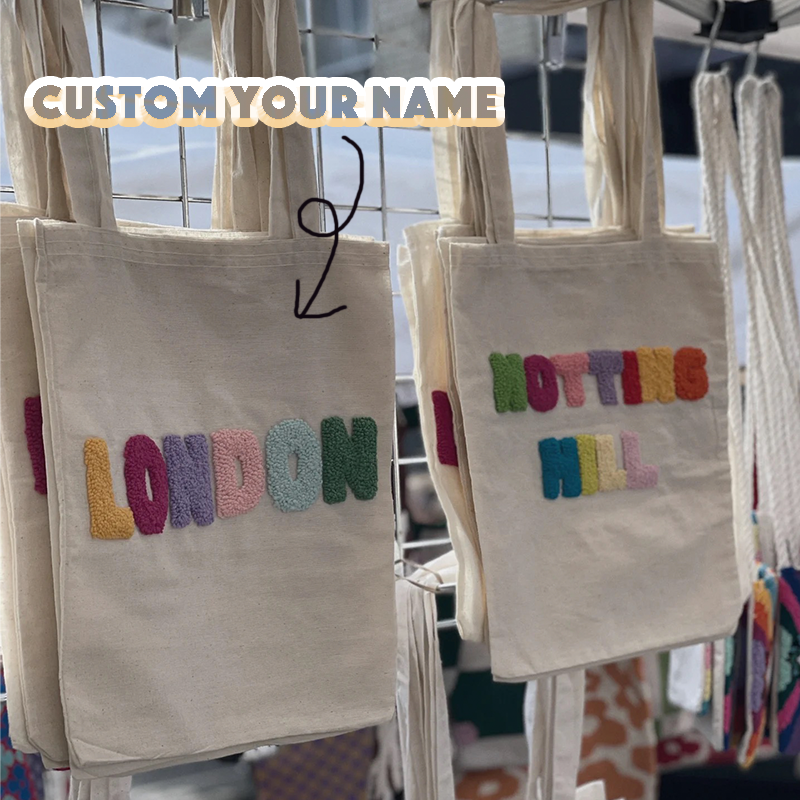 Personalized Name Punch Needle Handbags Custom Embroidered Letter Bag Punch Needle Embroidered Tufted Tote Bag Back to School Gift