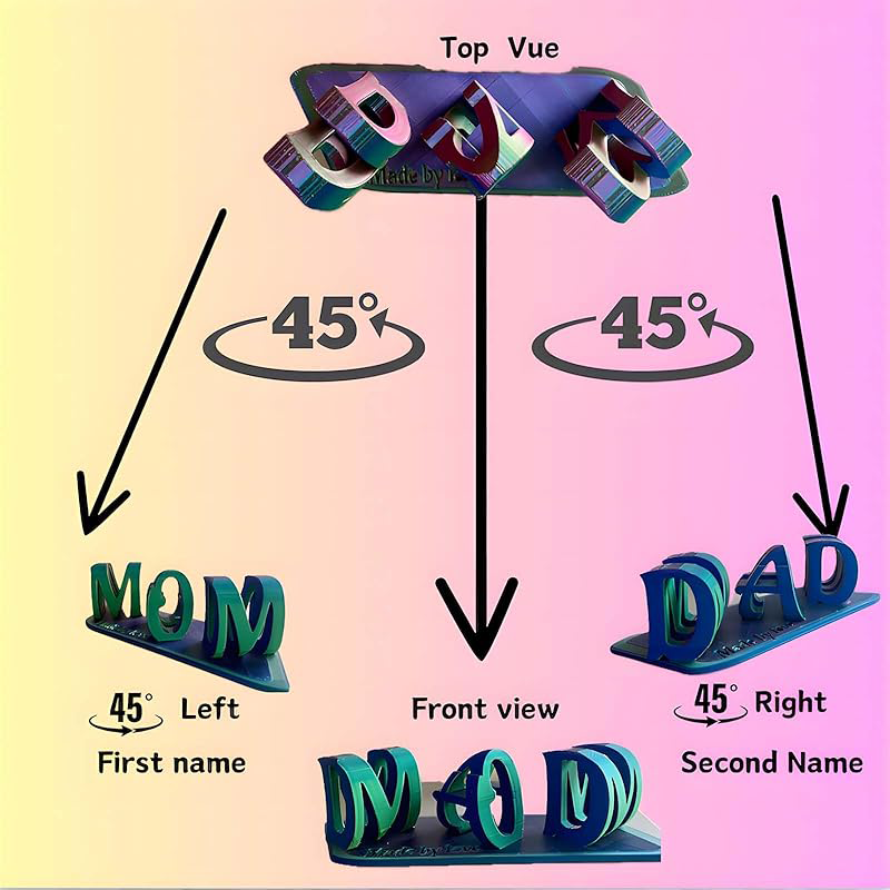 Custom Dual Name Illusion Personalized Double Flip Text Name Plate Best Valentines Gift