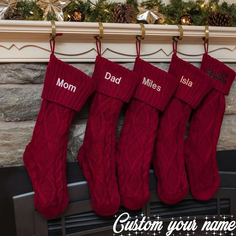 Personalized Embroidered Knit Christmas Stockings Ornament Knitted Sock Holiday Stockings with Name Christmas Gifts