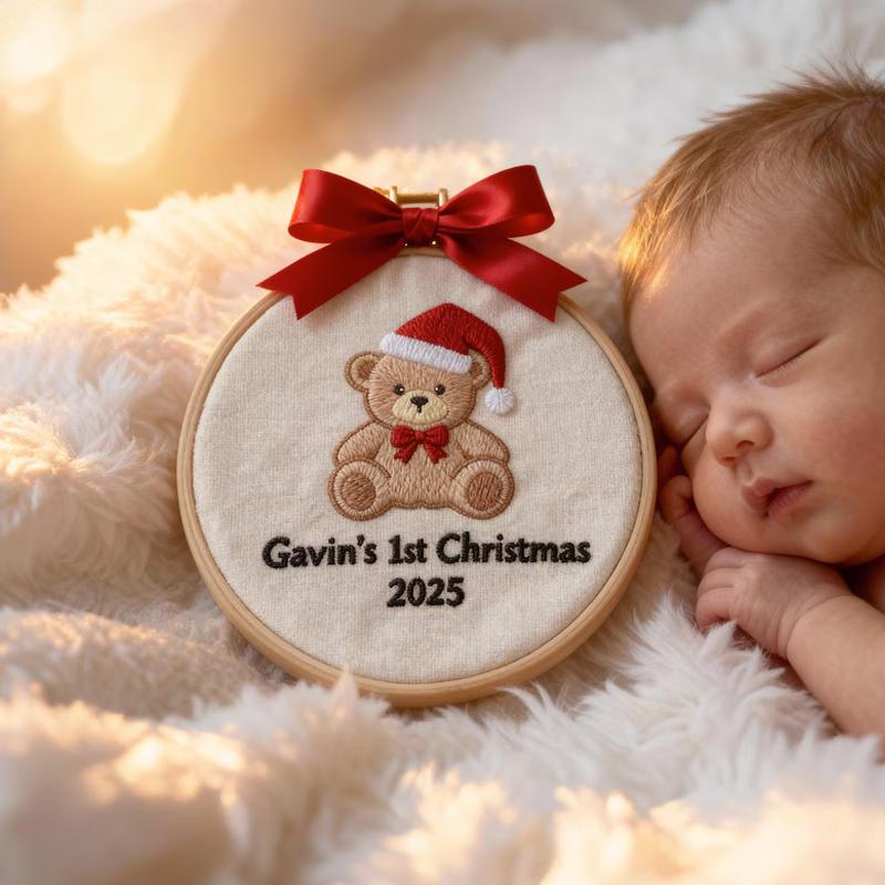 Personalized Embroidered Name Baby's First Christmas Ornament Custom Embroidery Hoop Baby 1st Christmas Baubles Keepsake New Baby Ornament