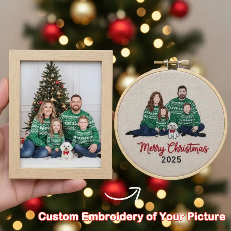 Custom Family Photo 3d Embroidered Ornament Personalized Portrait Hoop