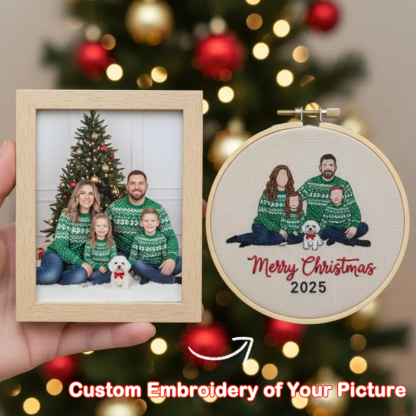 Custom Family Photo 3d Embroidered Ornament Personalized Portrait Hoop Hand Embroidered Christmas Keepsake Gift