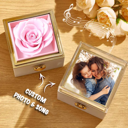 Custom Music Box Can Play Whole Song Personalized Photo and Song Preserved Rose Flip Box Anniversary Gifts