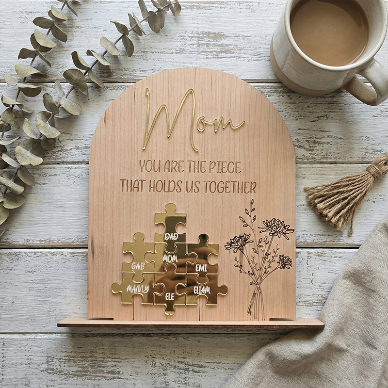 Personalized Mom Puzzle Sign with Birth Flower You Are the Piece that Holds Us Together Mother's Day Gift