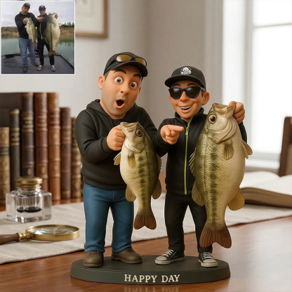 Handcrafted Custom Bobblehead Fully Body Custom Made Bobble Head Dolls from Photo Presents for Fishing Lovers Fish Gift