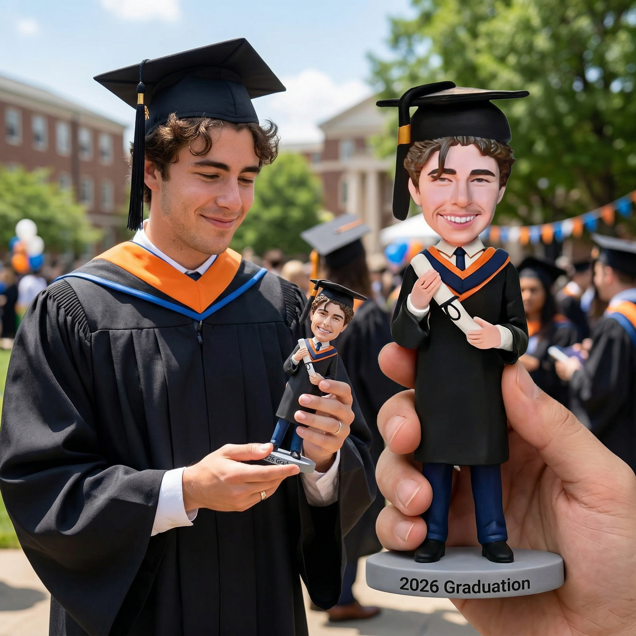 Custom Graduation Man Handmade Bobblehead with Personalized Engraving