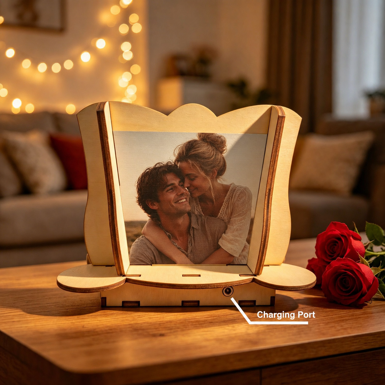 Custom Digital Music Box with 4 Photos and Custom Song Personalized Music Box with Preserved Red Rose Gift