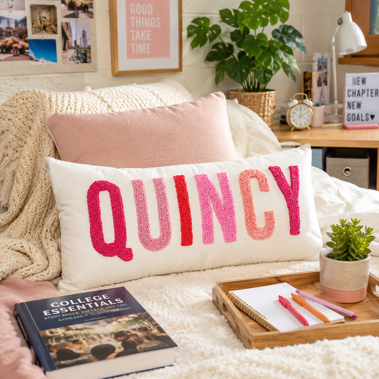 Finished Handmade Personalized Name Embroidered Pillow Back to School Gifts Punch Needle Dorm Decor Gift for Students