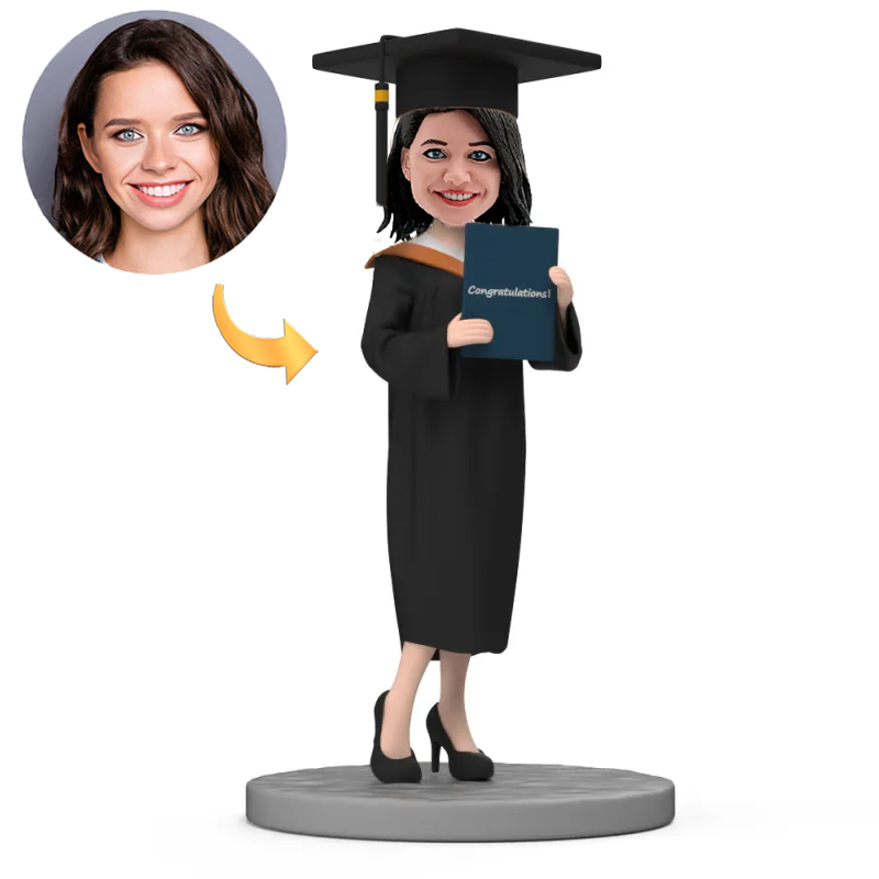 Handcraft Female Graduates in Black Uniform Custom Bobbleheads