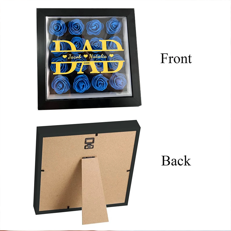 Personalized Flower Shadow Box Custom 1-5 Names Rose Frame Fathers Day Gift for Dad