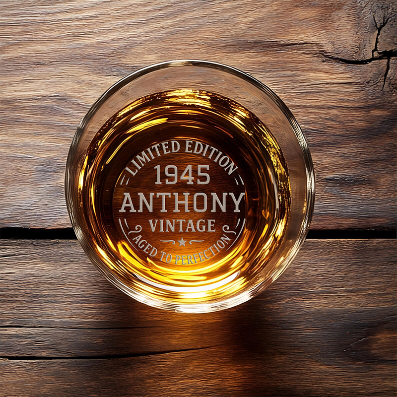 Custom 80th Birthday Whiskey Glass Personalized Aged to Perfection Rock Glass Gift for Him Dad Grandpa Vintage Engraved Birthday Keepsake