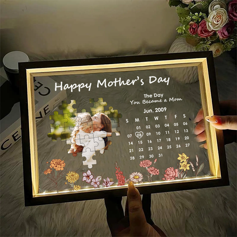Personalized Photo and Date Birth Night Light Frame Box the Day You Became My Mother Gifts for Mom