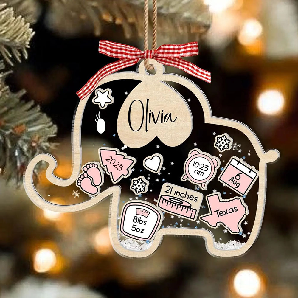 Personalized Baby First Christmas 4D Shaker Ornament Elephant Kid Boy Girl Xmas Gifts for Baby