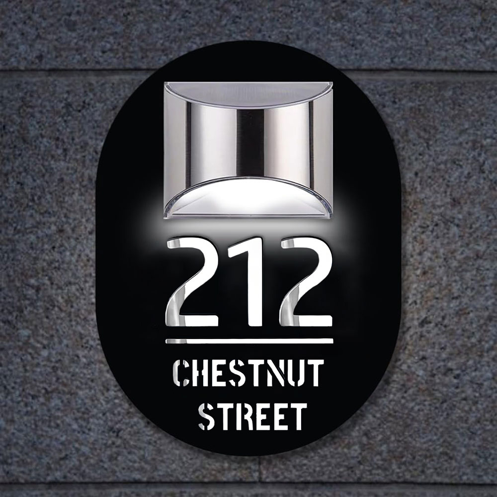 Personalized Door Address Plaque Solar Illuminated Waterproof Address House Signs Laser Cut Mirror Number Sign with LED Light House Warming Gifts