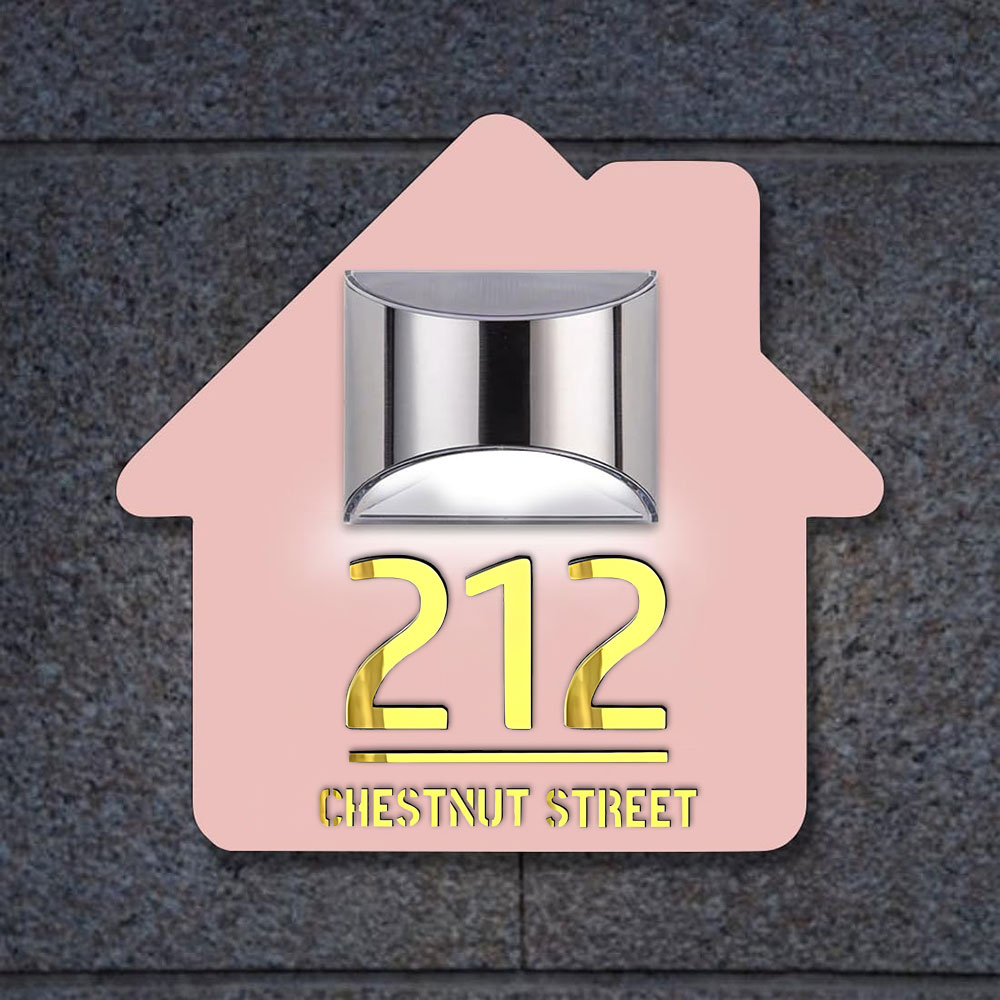 Personalized Door Address Plaque Solar Illuminated Waterproof Address House Signs Laser Cut Mirror Number Sign with LED Light House Warming Gifts