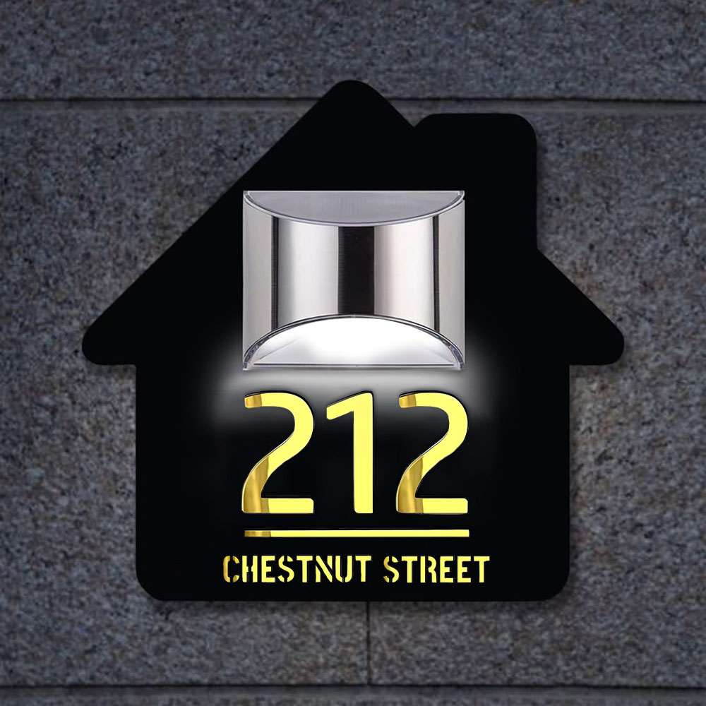 Personalized Door Address Plaque Solar Illuminated Waterproof Address House Signs Laser Cut Mirror Number Sign with LED Light House Warming Gifts
