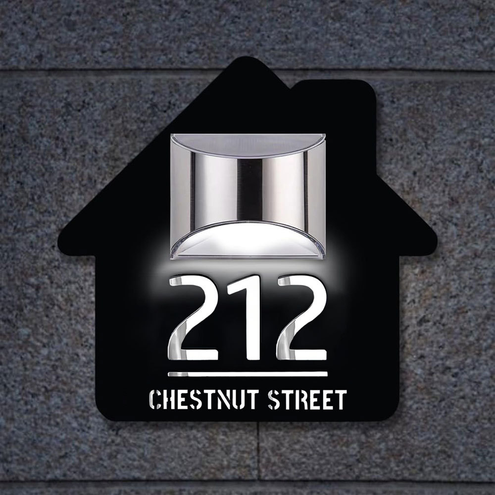 Personalized Door Address Plaque Solar Illuminated Waterproof Address House Signs Laser Cut Mirror Number Sign with LED Light House Warming Gifts