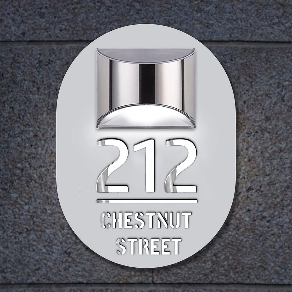 Personalized Door Address Plaque Solar Illuminated Waterproof Address House Signs Laser Cut Mirror Number Sign with LED Light House Warming Gifts