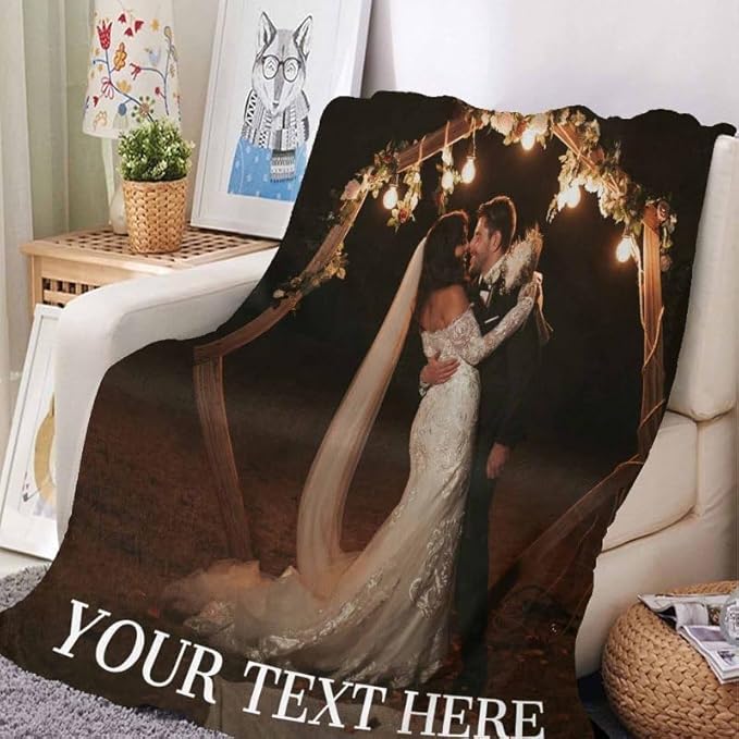 Custom Blanket with Photos and Text Personalized Wedding Pictures Throw Blankets Gifts for Couple