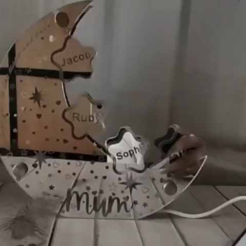 Personalized Acrylic Moon Sign Lamp for Mom Custom Moon Mirror Light Stars with Family Names Mother's Day Gift