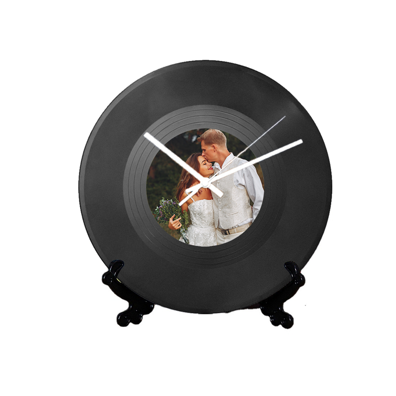 Custom Photo Clock with Gramophone Record Design Personalized Timepiece Home Decor