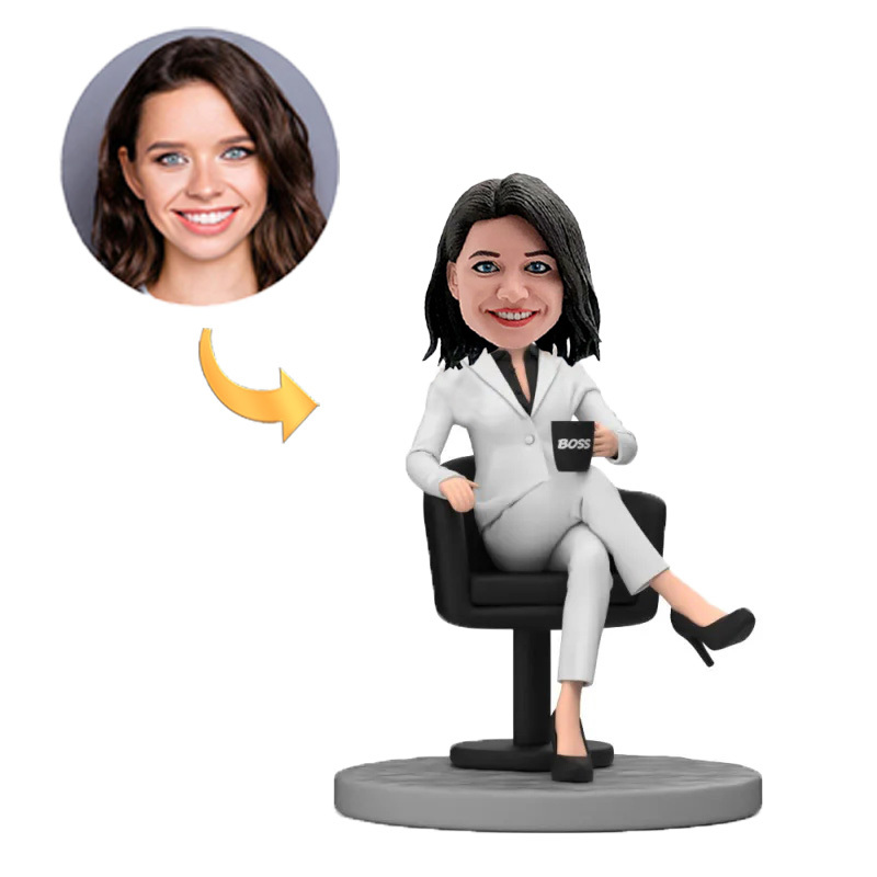 Handcraft Female Boss Sitting in Chair Custom Bobbleheads Gifts for Female Boss