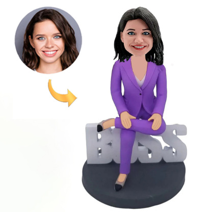 Handmade Custom Bobbleheads Female Boss in Purple Suit