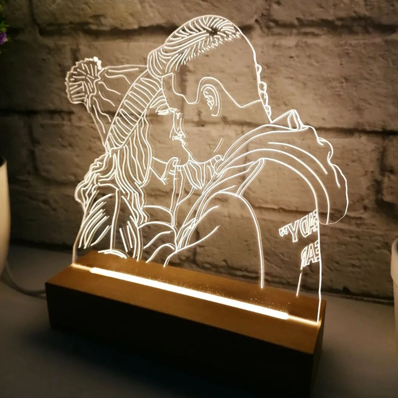 Personalized Photo Drawing Engraved Portrait Line Art Picture Night Light Anniversary Weeding Gifts