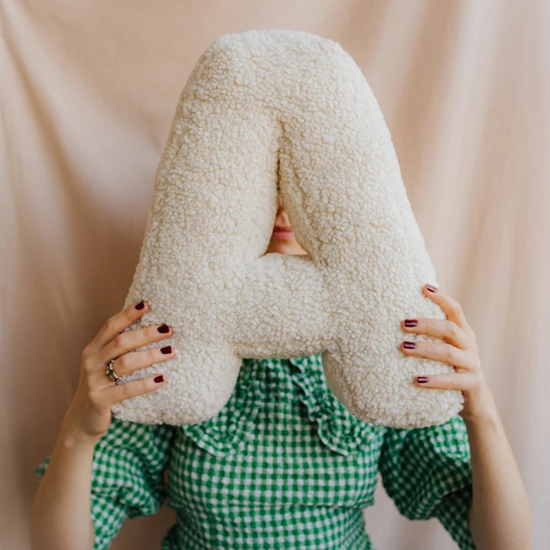 Personalized Alphabet Letter Pillow Embroidered Initial Cushion Nursery Decor Soft Sherpa Dorm Bed Pillow Baby Shower Gift