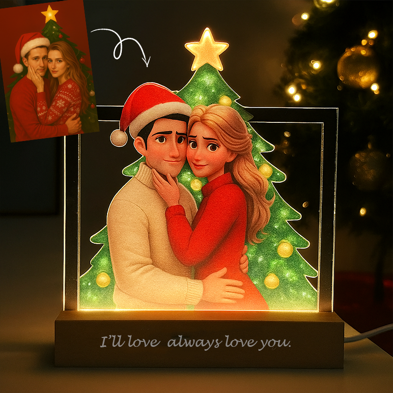Personalized Cartoon Portrait Photo Pixar Inspired Style 3D Picture LED Night Light Christmas Gifts