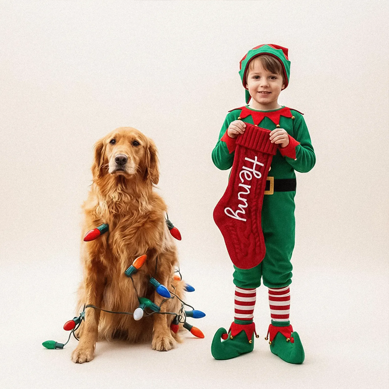 Handmade Personalized Name Hand Embroidered Christmas Stockings Custom Knit Socks Ornament with Name Family Xmas Gifts