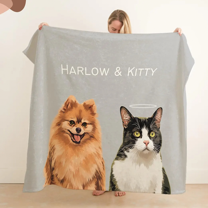 Custom Pet Portrait Blankets from Photo Personalized Dog Picture and Name Blanket Cute Cozy Christmas Gift for Pet Lovers