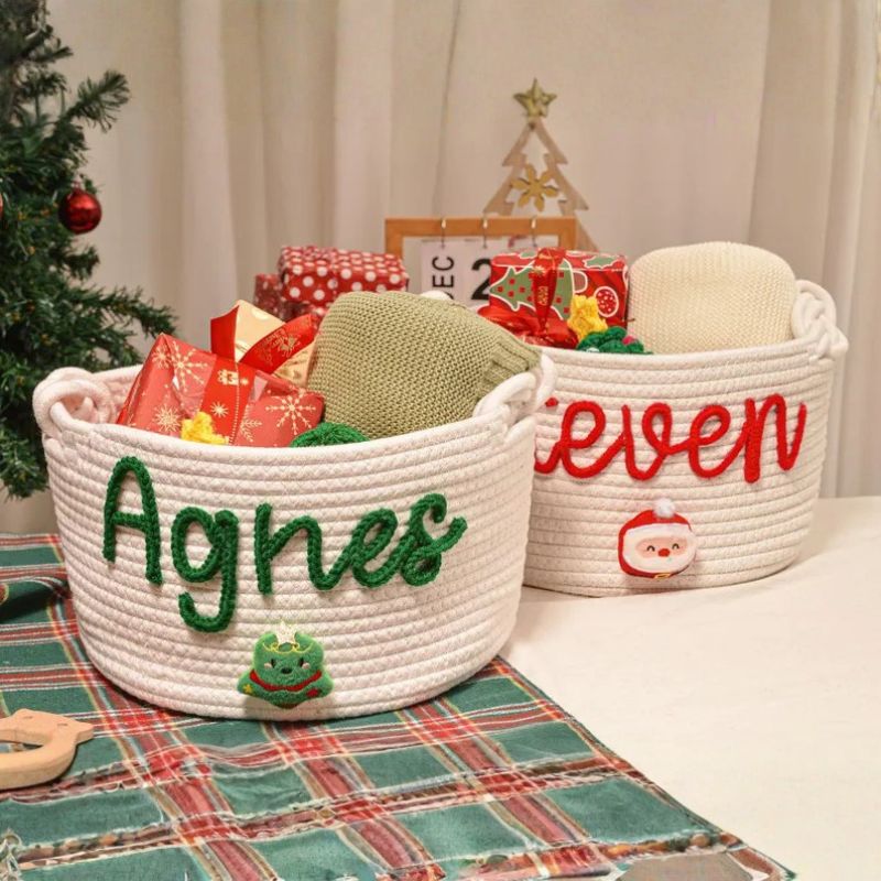 Personalized Baby Name Shower Gift Basket Christmas Gift Basket Kids Christmas Eve Basket Storage Basket Gift for Baby