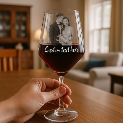 Custom Etched Photo Engraved Wine Glass Personalized Portrait Picture and Text Valentines Day Gifts