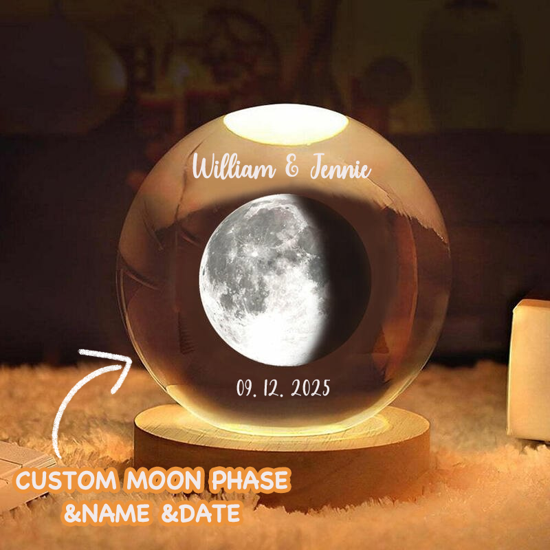 Personalized Moon Phase Crystal Ball Night Light Custom Laser Engraved