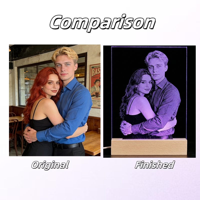 Personalized Handmade Hammered Glass Art Custom Photo Portrait LED Night Light Gift for Her