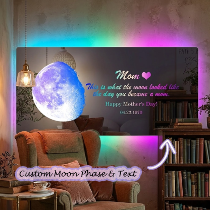Personalized Moon Phase Mirror Lamp The Day You Became Mother Custom Name and Date Mirror Night Light Mother's Day Gifts