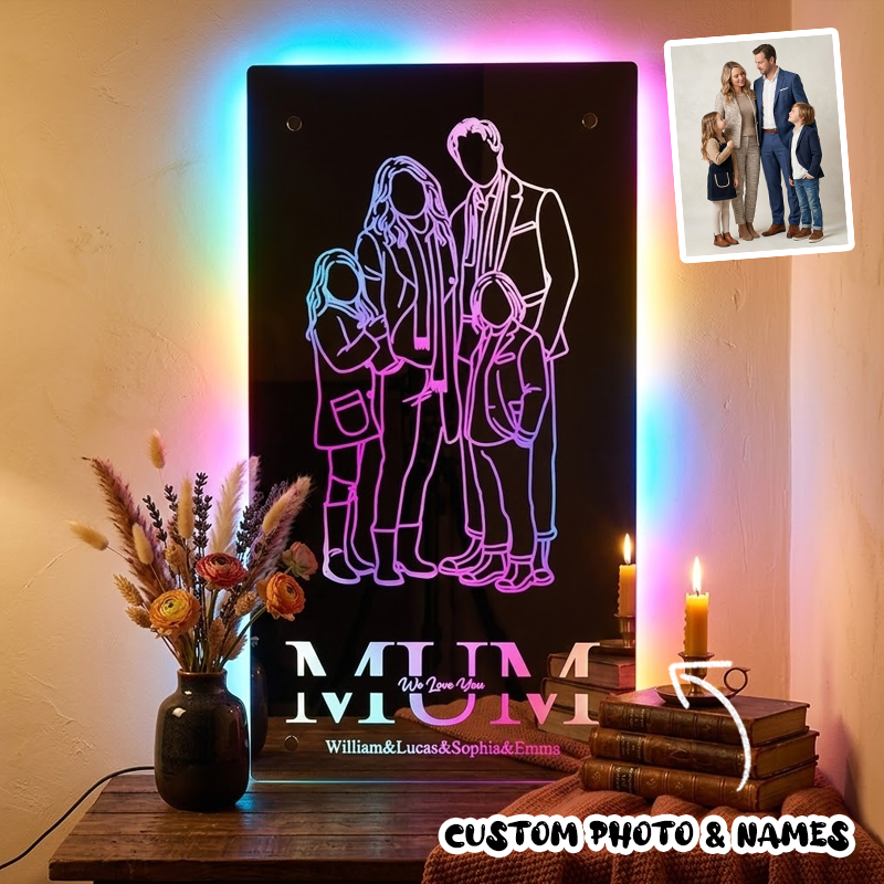 Custom Portrait Photo Mirror Lamp Personalized Picture and Names Neon Night Light Gifts for Mother