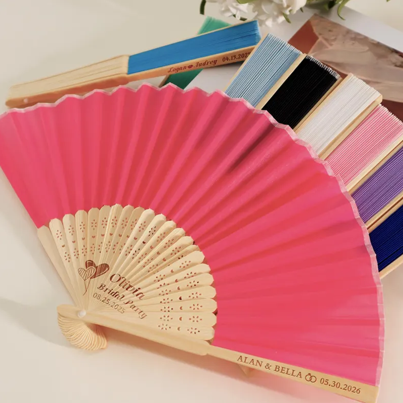 Personalized Folding Fans for Weddings Custom Engraved Hand Fan Bridesmaid Gift Set of 6 Bridal Shower Party Favors