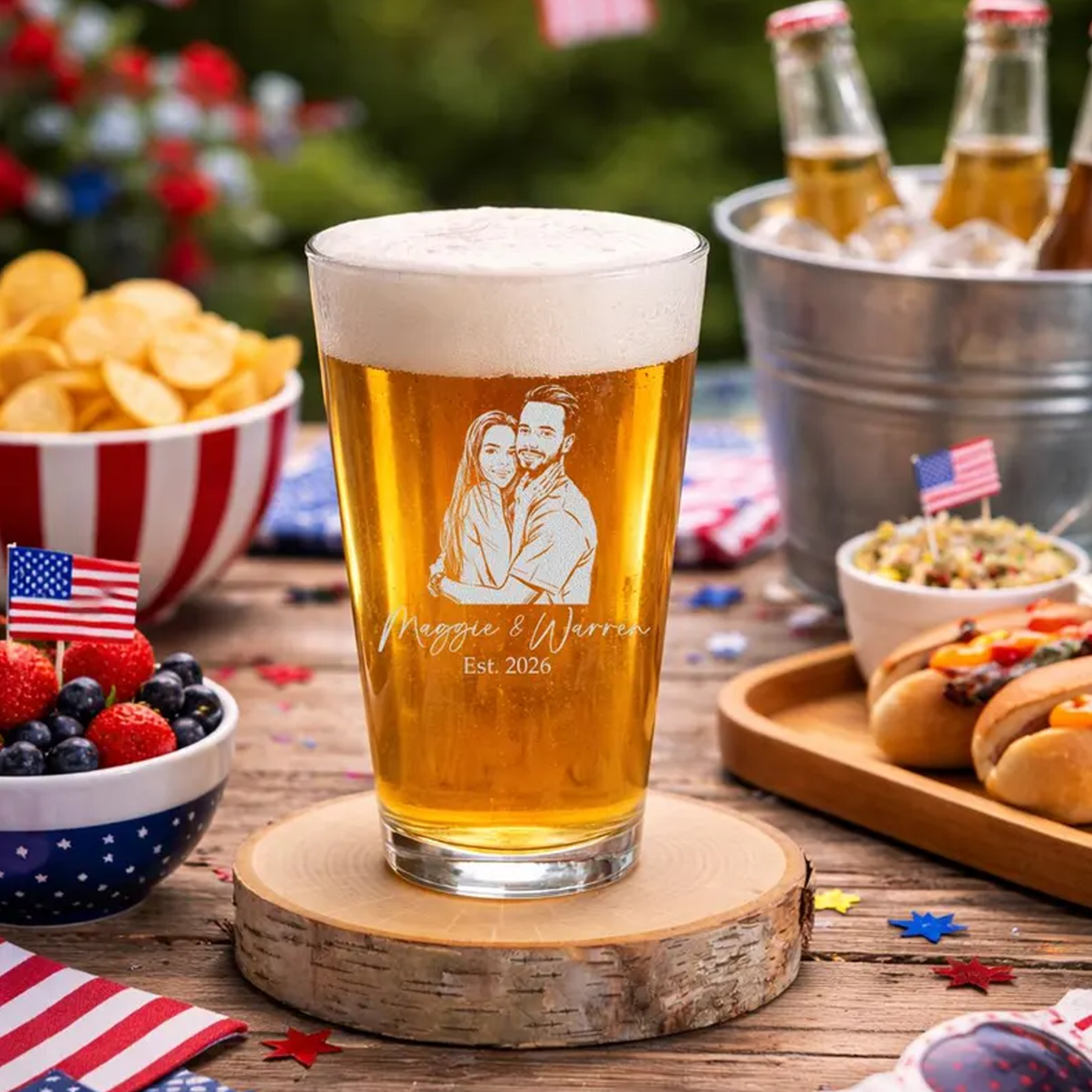 Personalized Photo Beer Pint Glass with Custom Text Laser Etched Couples Portrait Glass Anniversary Wedding Gift