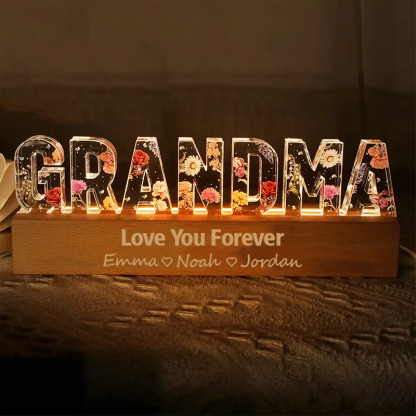 Personalized Name Night Light for Grandma Custom Text Acrylic Light Nana Flower 3D LED Floral Light Mothers Day Gifts