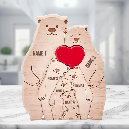 Personalized Wooden Bear Family Name Puzzle Engraved Wooden Custome Animal Family Gift for Parents & Kids