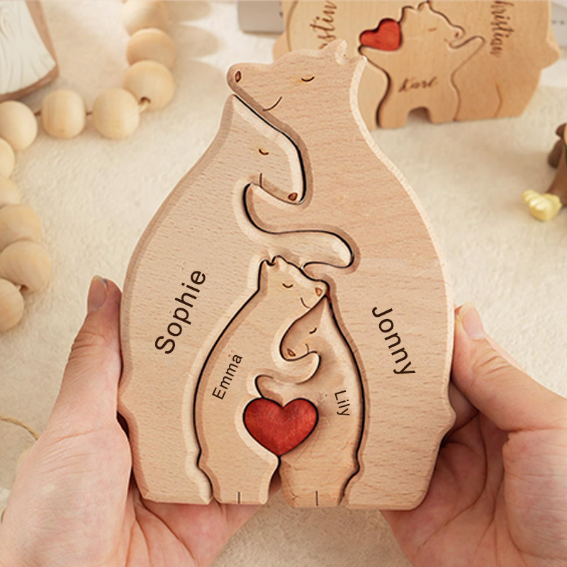 Personalized Wooden Bear Family Name Puzzle Engraved Wooden Custome Animal Family Gift for Parents & Kids