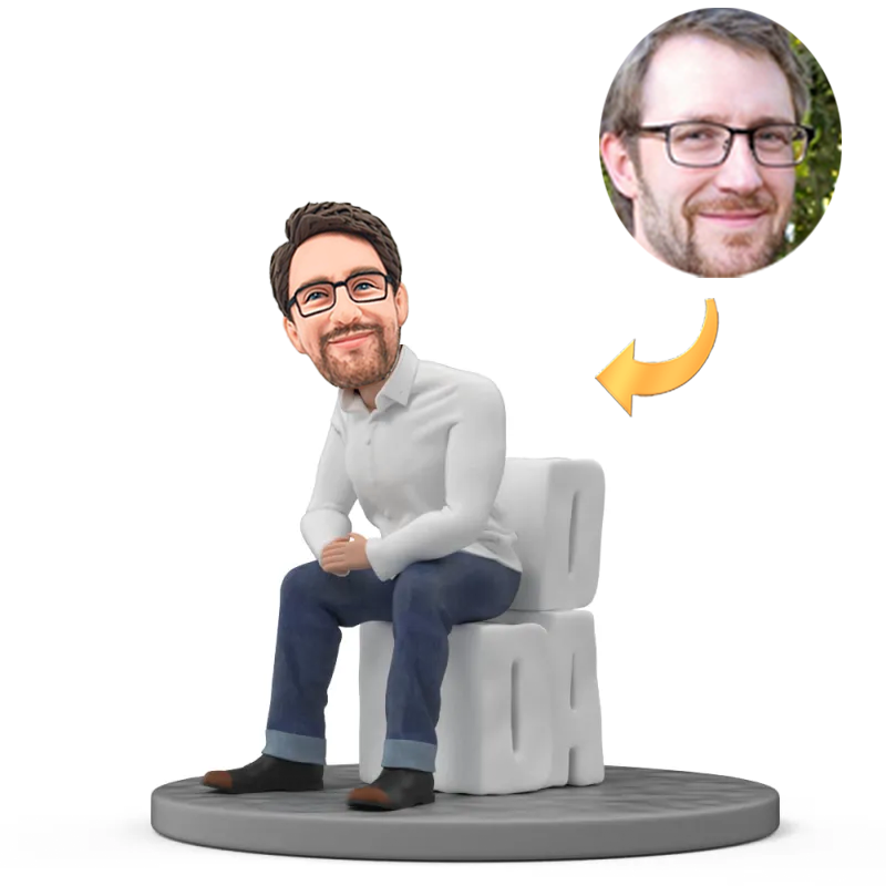 Handcraft Custom Sitting Dad Bobbleheads Gift for Father