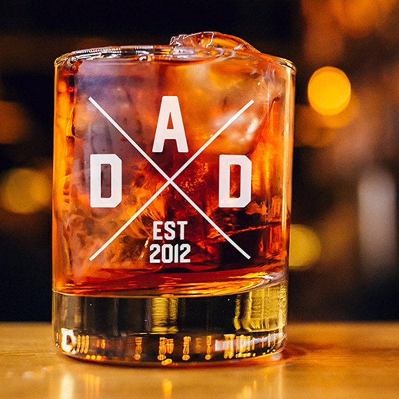 Custom Dad Whiskey Glass Personalized Fathers Day Gift Established Date Glass Bourbon Glass Whiskey New Dad Gift