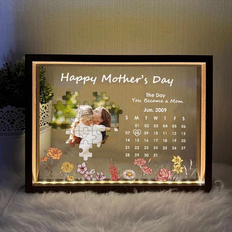 Personalized Photo and Date Birth Night Light Frame Box the Day You Became My Mother Gifts for Mom