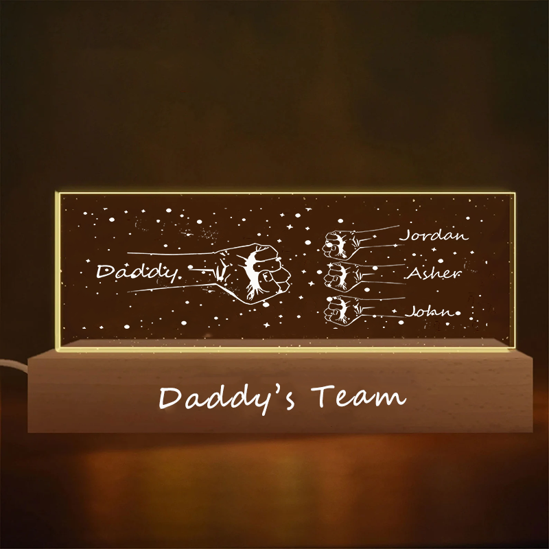 Personalized Daddy's Team Fist Bump Acrylic LED Night Light Custom Dad and Kids Family Hands Lamp Fathers Day Gifts