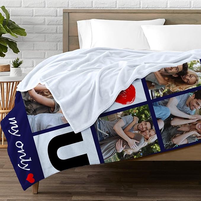 Custom Blanket with Photos Collage Personalized Throw Blanket with Photos Valentine's Day Gift