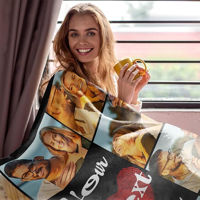 Custom Photos Collage Blanket Personalized Throw Blanket with Photos Text Gift for Family Couple