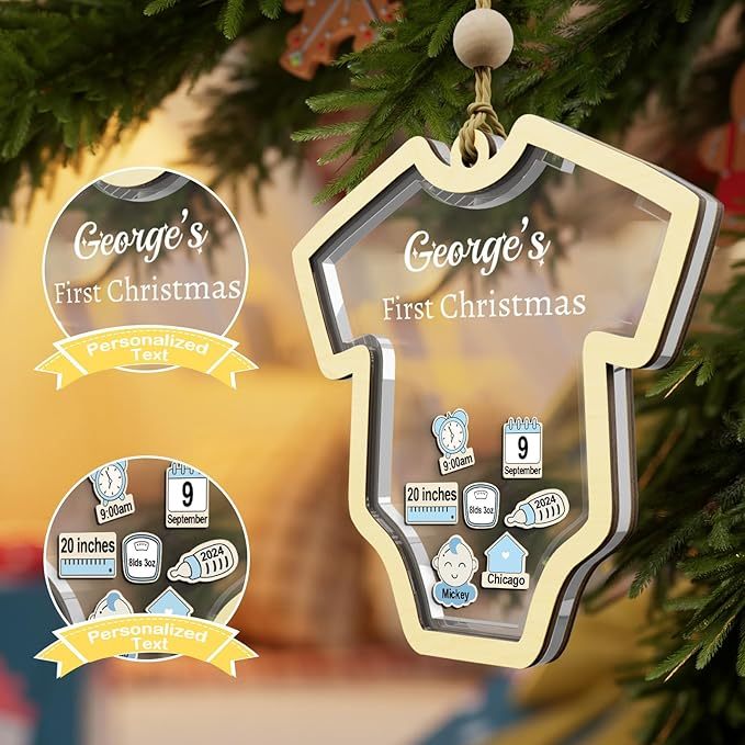 Babys First Christmas Ornament 2024 Personalized Christmas Shaking Ornaments with Custom Name and Birthdate